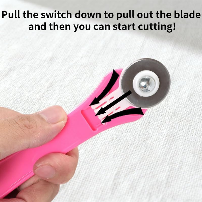 VortecSys Rotary Cutter for Fabric, 45mm and 28mm Rotary Cutters Kit with Extra 10 Blades, Ergonomic Rolling Cutter with Safety Lock, Suitable for Leather, Crafting, Sewing, and Quilting Fabric (Pink) - Image 5